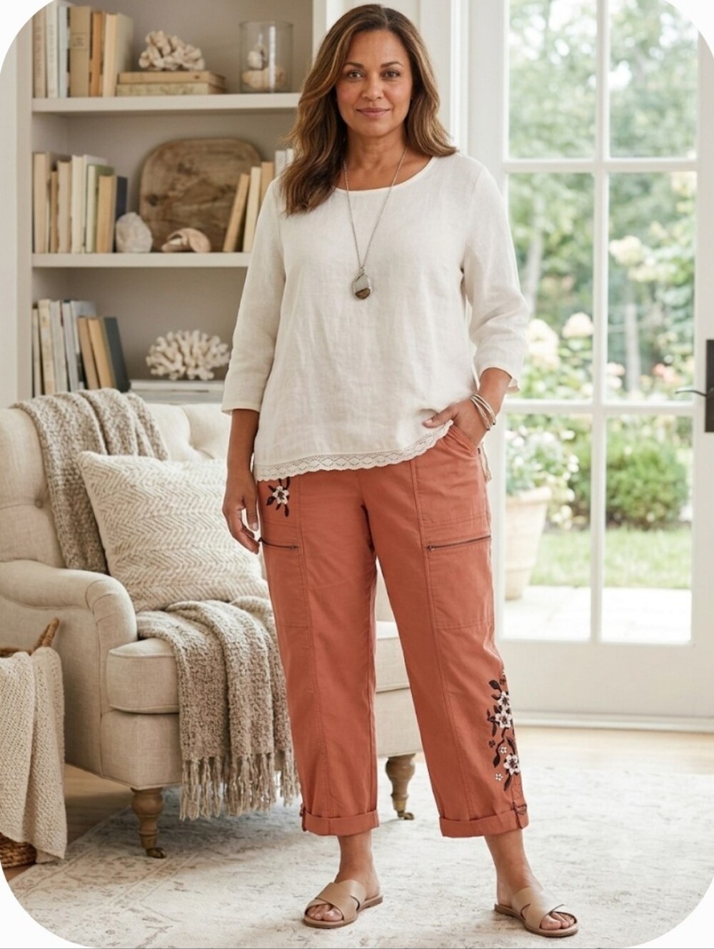 Soft Surroundings Everything Under The Sun Floral Embroidered Cargo Pants